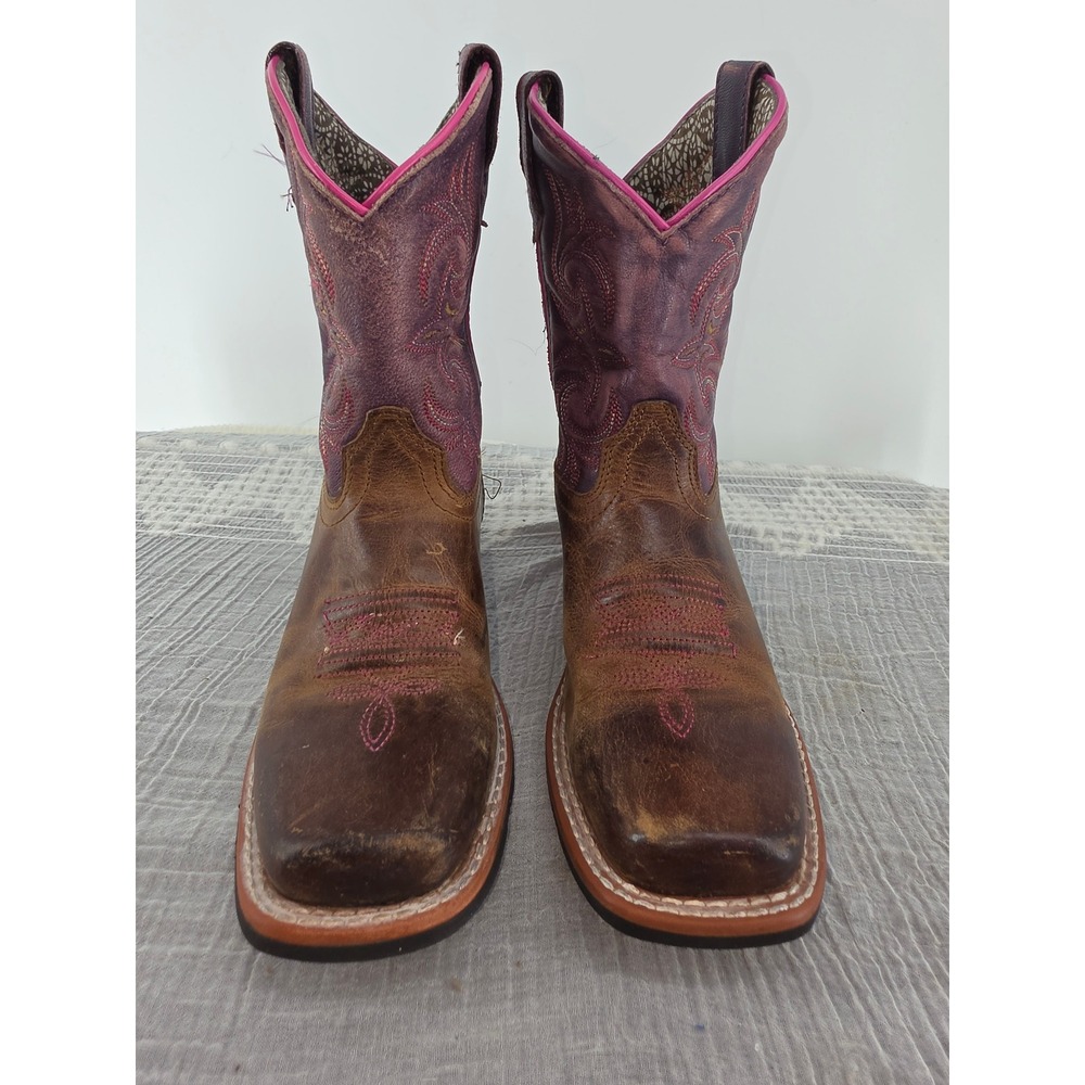 Dan Post Kids Brown Purple Leather Western Cowboy Boots 13.5 D DP4272